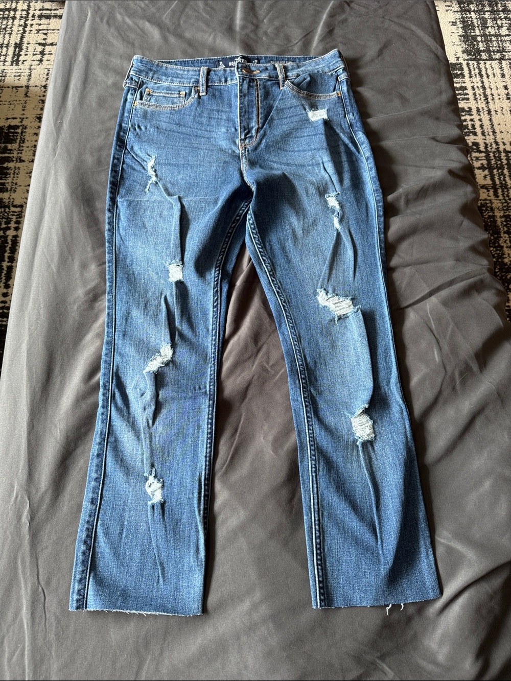Hollister Distressed Mid-Blue Straight-Leg Jeans